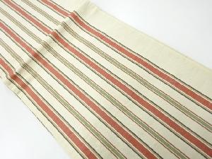 アンティーク　手織り紬縞模様織出し全通袋帯（材料）